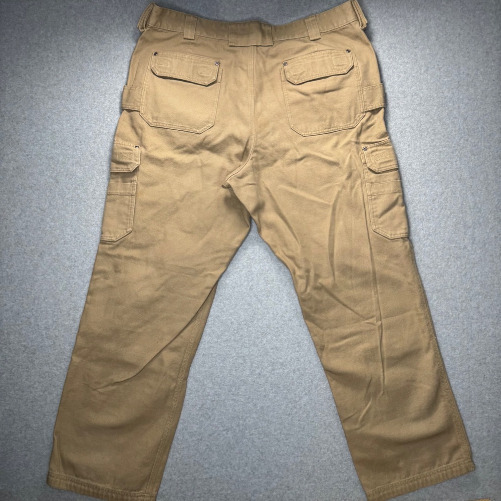 Duluth Trading Co Fire Hose Cargo Pants Mens 42x32 Tan Cotton Canvas Workwear - Picture 2 of 9
